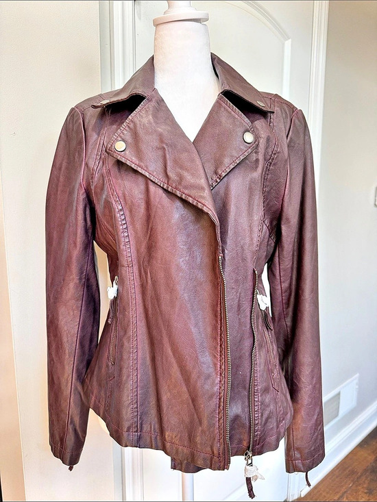 Max Studio Jackets & Blazers - Max Studio Faux Leather Moto Jacket in burgundy Size Medium NWT